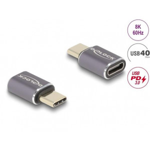 Delock USB Adaptér 40 Gbps USB Type-C™ PD 3.0 100 W samec na port samice 8K 60 Hz kovová
