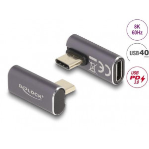 Delock USB Adaptér 40 Gbps USB Type-C™ PD 3.0 100 W samec na samice otočný pravoúhlý levý / pravý 8K 60 Hz kovová