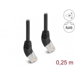 Delock Síťový kabel RJ45 Cat.6A S/FTP, zalomený nahoru o 45°, 0,25 m, černý