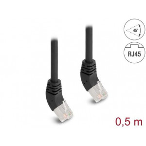 Delock Síťový kabel RJ45 Cat.6A S/FTP, zalomený nahoru o 45°, 1 m, černý