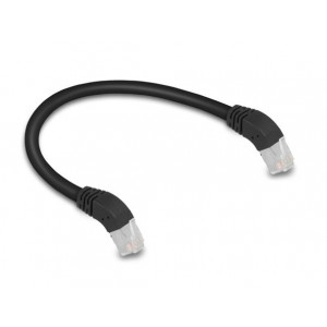 Delock Síťový kabel RJ45 Cat.6A S/FTP, zalomený dolů o 45°, 0,25 m, černý