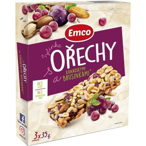 Tyčinka Emco s ořechy a kanad. brusinkami, 3x 35 g
