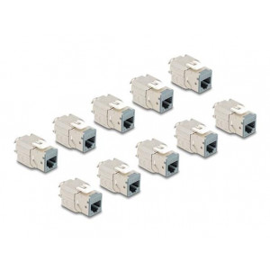 Delock Modul Keystone ze zásuvkového konektoru RJ45 na LSA Cat.6A, beznástrojový, šedá, sada 10 kusů