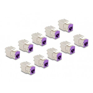 Delock Modul Keystone ze zásuvkového konektoru RJ45 na LSA Cat.6A, beznástrojový, fialová, sada 10 kusů