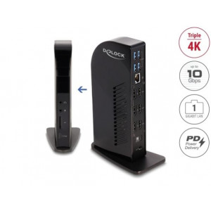 Delock Dokovací stanice na tři displeje USB Type-C™ s rozhraními DisplayLink® 4K / USB Hub / LAN / SD / Audio / PD 96 W