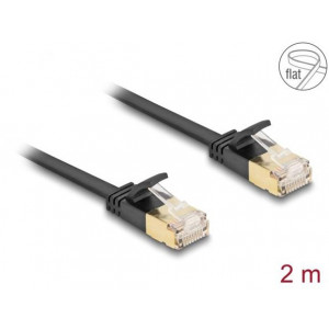 Delock Síťový kabel RJ45 Cat.6A, ze zástrčky na zástrčku, s robustní západkou a hrubým plochým kabelem Cat.7, U/FTP, 2 m