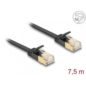 Delock Síťový kabel RJ45 Cat.6A, ze zástrčky na zástrčku,s robustní západkou a hrubým plochým kabelem Cat.7, U/FTP,7,5 m