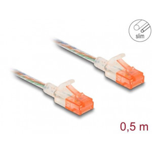 Delock Síťový kabel RJ45, Cat.6A, U/UTP, tenký, 0,5 m, transparentní