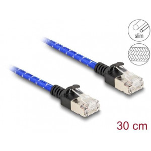 Delock Síťový kabel RJ45 s opleteným pláštěm, Cat. 6A, U/FTP Slim, 0,3 m, modrý