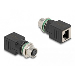 Delock M12 Adaptér, ze čtyřpinové D-kódované zástrčky na konektor RJ45 přímý