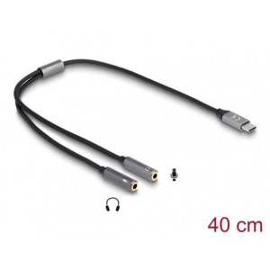 Delock Sluchátkový adaptér ze zástrčkového konektoru USB Type-C™, DAC 24 Bit / 96 kHz Hi-Res na 2 x 3 pin 3,5 jack