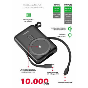 SWISSTEN POWER BANK 10000 mAh PD 20W S INTEGROVANÝMI KABELY  USB-C A LIGHTNING (kompatibilní s MagSafe) 