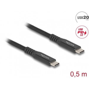 Delock USB 20 Gbps kabel USB Type-C™ samec na samec PD 3.0 100 W E-Marker 0,5 m černý kov