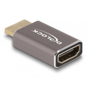 Delock Adaptér HDMI, ze zástrčky na zásuvku, 8K 60 Hz, šedá kovová