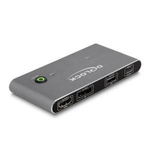 Delock Přepínač KVM z USB-C™ na HDMI a DisplayPort 8K MST s USB 2.0