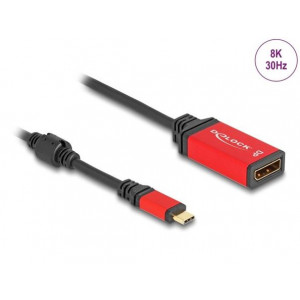 Delock Adaptér USB Type-C™ na DisplayPort (DP Alt Mód) 8K 30 Hz s funkcí HDR červená
