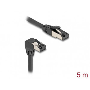 Delock Síťový kabel RJ45 Cat.8.1 S/FTP, zalomený dolů o 90° / přímý, 5 m, černý