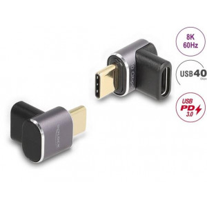Delock USB Adaptér 40 Gbps USB Type-C™ PD 3.0 100 W samec na samice pravoúhlý 8K 60 Hz kovová kompaktní