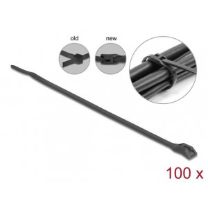 Delock Kabelový úvazek s plochou hlavou, D 370 x Š 7,6 mm, 100 ks černá