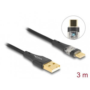Delock Kabel ze zástrčky USB 2.0 Typ-A na zástrčku USB Type-C™, s funkcí rychlého nabíjení 60 W, průhledný, 3 m