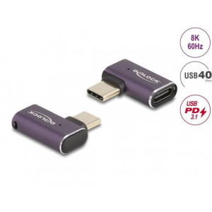Delock USB Adaptér 40 Gbps USB Type-C™ PD 3.1 240 W samec na samice pravoúhlý levý / pravý 8K 60 Hz kovová