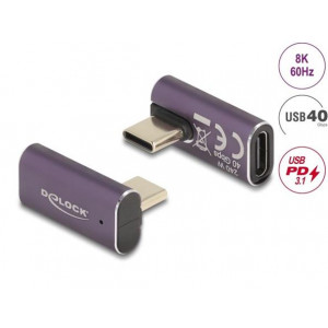 Delock USB Adaptér 40 Gbps USB Type-C™ PD 3.1 240 W samec na samice otočný pravoúhlý levý / pravý 8K 60 Hz kovová