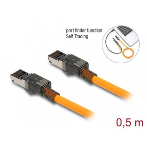 Delock Síťový kabel RJ45 s funkcí vyhledávání portů USB Type-C™, samosledovací, Cat.6A, S/FTP, 0,5 m, oranžový