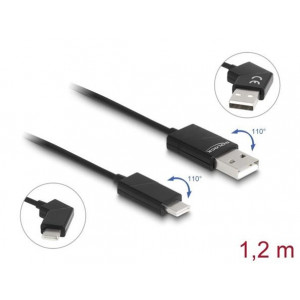Delock Kabel ze zástrčky USB 2.0 Typ-A na zástrčku USB Type-C™, otočný, s funkcí rychlého nabíjení 60 W, 1,2 m