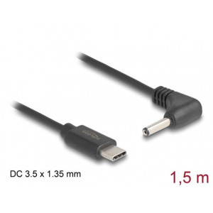 Delock Napájecí kabel z konektoru USB Type-C™ na stejnosměrný konektor 3,5 x 1,35 mm, pravoúhlý, 1,5 m