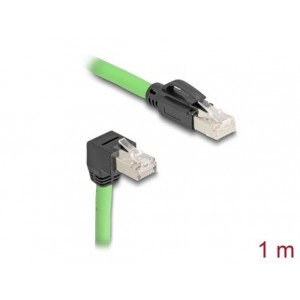 Delock Síťový kabel RJ45, Cat.6A zástrčky na zástrčky pravoúhlý dolů SF/UTP vhodné pro řetězení PUR (TPU) 1 m zelený