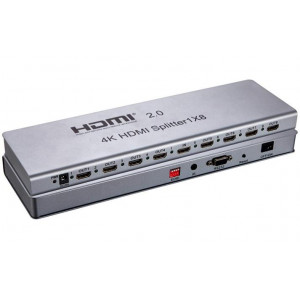 PremiumCord HDMI 2.0 splitter 1-8 portů, 4K x 2K/60Hz, FULL HD, 3D, repeater v setu