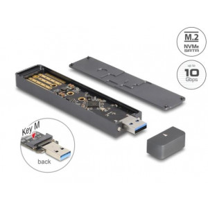 Delock Externí pouzdro na SSD M.2 NVME PCIe nebo SSD SATA se zástrčkovým konektorem USB Typu-A 10 Gbps