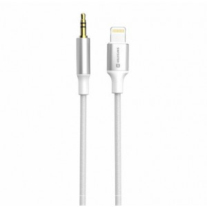 SWISSTEN AUDIO ADAPTÉR TEXTILE LIGHTNING (samec) / 3,5 mm JACK (samec) 1,5 M BÍLÝ 