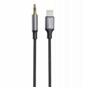 SWISSTEN AUDIO ADAPTÉR TEXTILE LIGHTNING (samec) / 3,5 mm JACK (samec) 1,5 M ČERNÝ (nahrazuje 73501213)