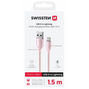 SWISSTEN DATOVÝ KABEL TEXTILE II USB / LIGHTNING 1,5 M RŮŽOVÝ