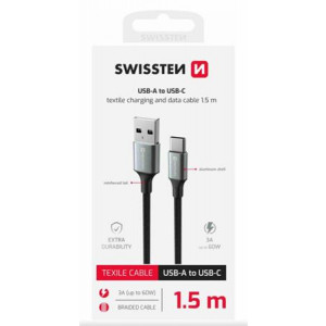 SWISSTEN DATOVÝ KABEL TEXTILE II USB / USB-C 1,5 M ČERNÝ