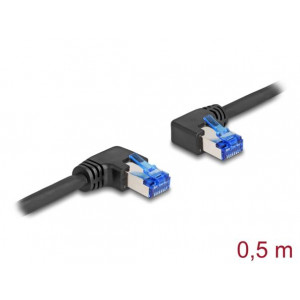 Delock Síťový kabel s konektorem RJ45 Cat.6A, S/FTP pravý / levý, pravoúhlý, délky 0,5 m, černý