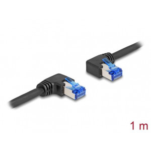 Delock Síťový kabel s konektorem RJ45 Cat.6A, S/FTP pravý / levý, pravoúhlý, délky 1 m, černý