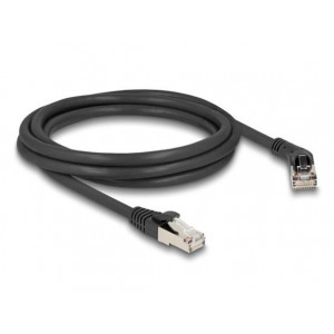 Delock Síťový kabel RJ45 Cat.6A S/FTP, ze zástrčky zalomené doprava 45° na přímou zástrčku, 2 m, černý
