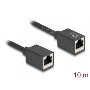 Delock Síťový prodlužovací kabel ze zásuvku RJ45 na zásuvku RJ45, Cat.6A, S/FTP, 10 m, černý