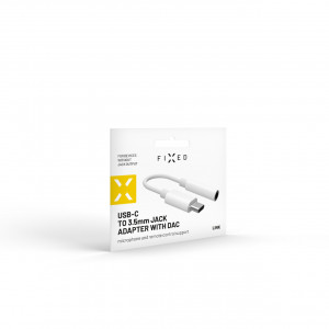 Redukce FIXED LINK pro připojení sluchátek z USB-C na 3,5mm jack s DAC chipem, bílá