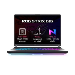 ASUS ROG Strix G16 - Ultra 9 Processor 275HX/32GB/1TB SSD/RTX 5080 16GB/16"/2,5K/IPS/240Hz/2y PUR/bez OS/šedá
