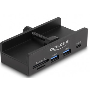 Delock Externí rozbočovač USB 5 Gbps se 2 x USB Typ-A a 1 x USB Type-C™ a slotem SD + Micro SD, s pojistným šroubem