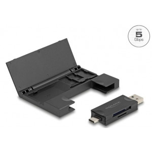 Delock Čtečka karet USB 5 Gbps, USB Type-C™ / Typ-A na paměťové karty SD a Micro SD s praktickým pouzdrem na paměťové ka