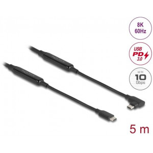 Delock Aktivní kabel USB 10 Gbps, ze zástrčkového rozhraní USB Type-C™ na zástrčkové, pravoúhlý, levý / pravý, 5 m, 8K, 