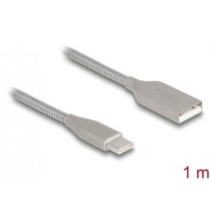 Delock Kabel USB 2.0 s kovovým opláštěním USB Typ-A samec na USB Type-C™ samec PD 3.0, 60 W, 1 m, stříbrný