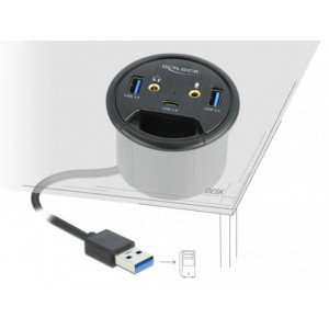Delock Tříportový stolní rozbočovač USB 1 x USB Type-C™ a 2 x USB Typu-A + porty HD-Audio