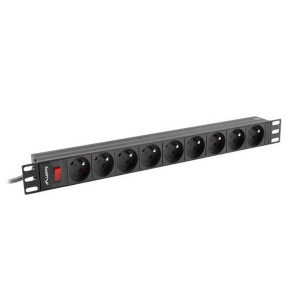 LANBERG NAPÁJECÍ DISTRIBUČNÍ JEDNOTKA (PDU) 19"  1U 16A 3M 9X FRANCOUZSKÉ ZÁSUVKY ČERNÁ