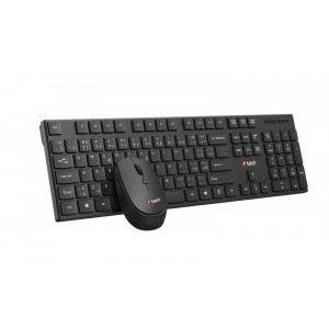 C-TECH WLKMC-03, bezdrátový set klávesnice s myší,nízký zdvih,USB, CZ/SK,černá