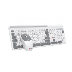 C-TECH WLKMC-05W Quallis, bezdrátový set klávesnice s myší,odkládací prostor,USB, CZ/SK,bílá